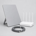 Compact flat-panel satellite internet terminal with Wi-Fi router and cable
