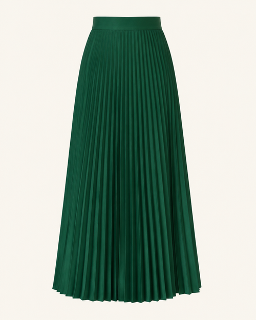 Maribel Pleated Maxi Skirt shown alone with wide waistband and sunray pleats